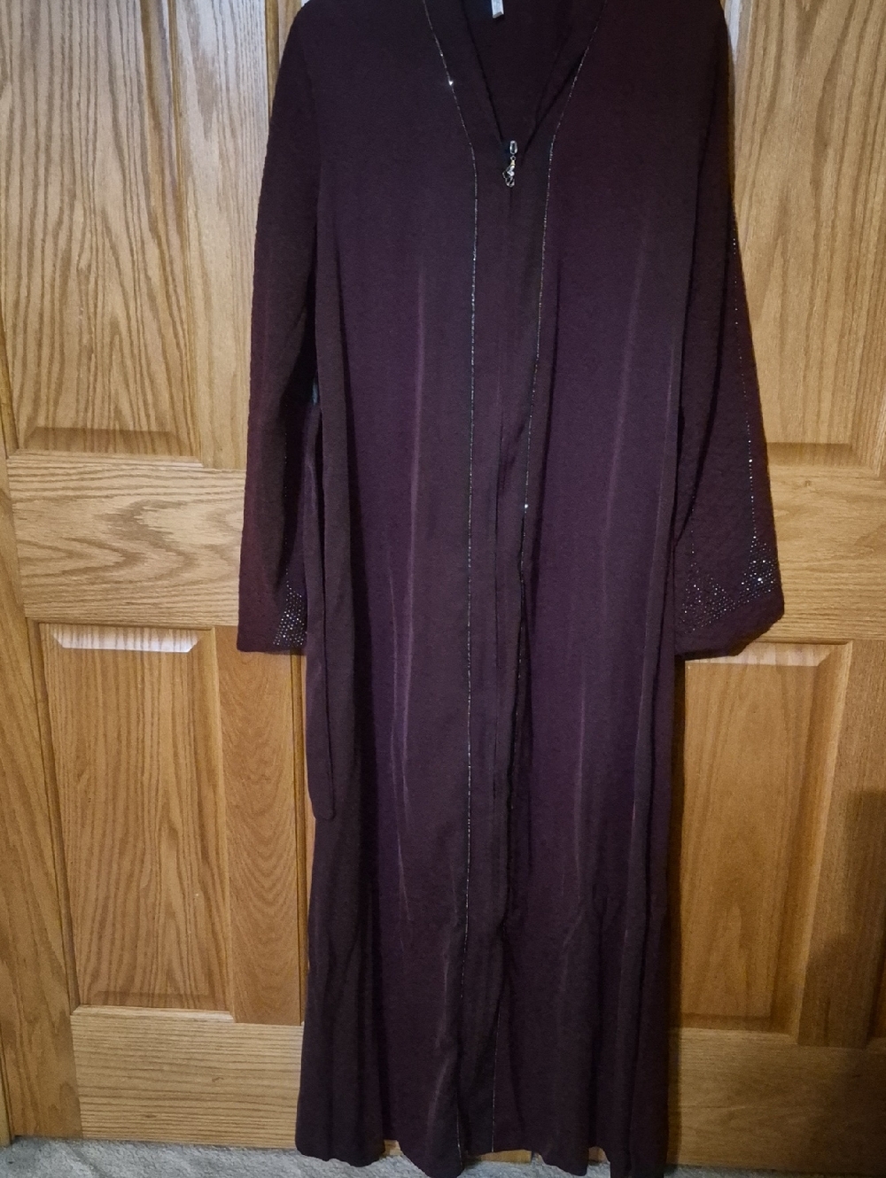 Long Open-Front Knit Cardigan Duster in Deep Plum